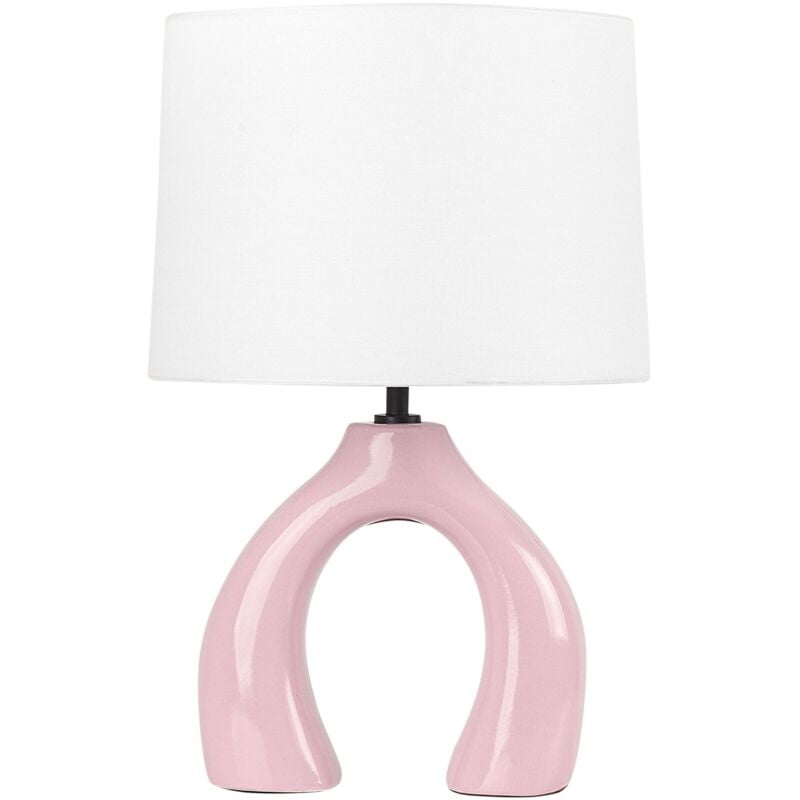 Beliani - Lampe à Poser Rose en Céramique 43 cm Abat-Jour en Tambour en Coton Pied en Pont Abbie