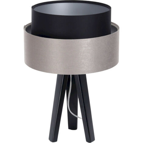 Lampe à poser satin noir et crème élégance design moderne - Noir satiné et crème avec base argentée