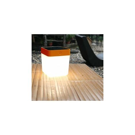 Lampe à poser solaire Orange TABLE CUBE, LED Intégrée, 1W, 100 lumens, 3000K, IP44, SOLAIRE, Classe III - Orange
