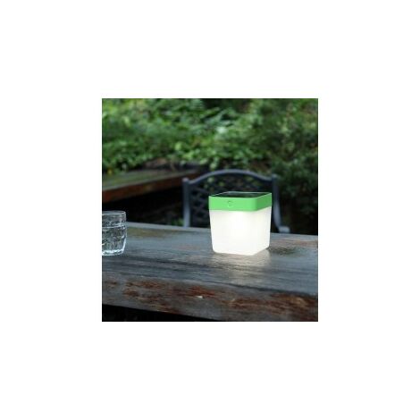 Lampe à poser Solaire Verte TABLE CUBE, LED Intégrée, 1W, 100 lumens, 3000K, IP44, SOLAIRE, Classe III - Vert