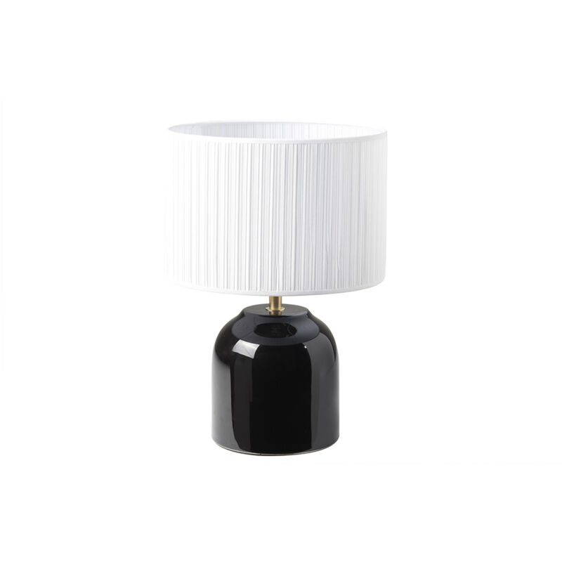 Lampe à poser noire en céramique brillante et abat-jour en tissu plissé blanc H35 cm piega