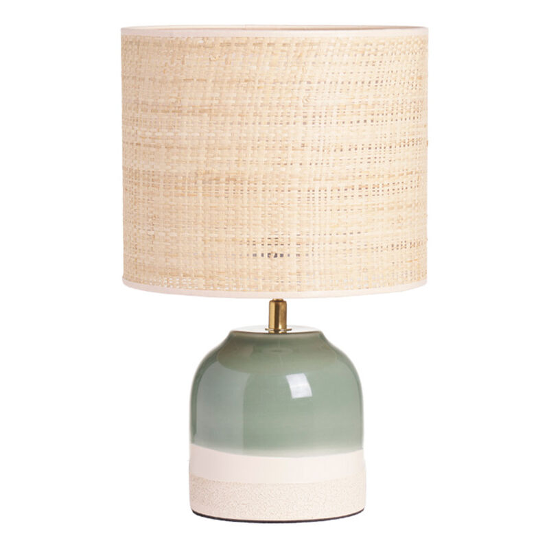 Lampe à poser verte en céramique et abat-jour en rabane H35 cm PIEGA Lampe à poser verte en céramique et abat-jour en rabane H35 cm PIEGA