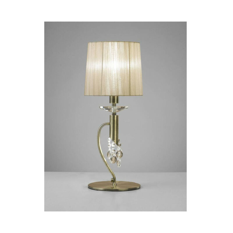 Lampe de Table Tiffany 1+1 Ampoule E14+G9, laiton antique avec Abat jour bronze & cristal transaparent - Laiton
