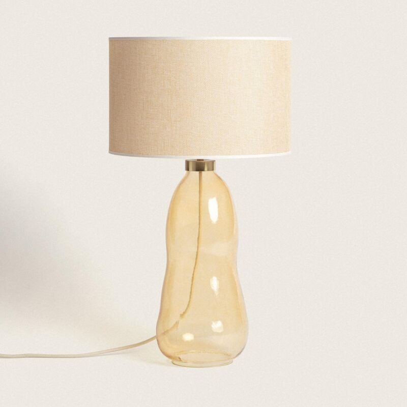 Ledkia - Lampe à Poser Tissu et Verre Big Nally Orange