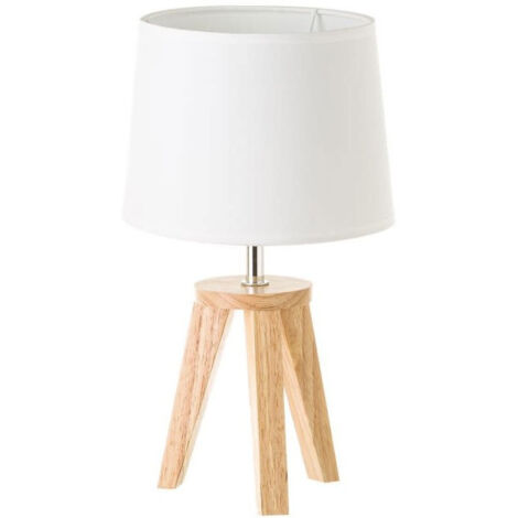 Lampe à Poser Trépied Bois et Abat-jour Blanc - Hauteur 33.5cm