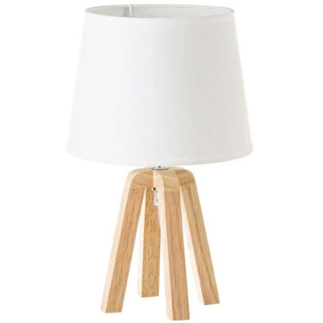 Lampe à Poser Trépied Bois et Abat-jour Blanc - Hauteur 34.5cm