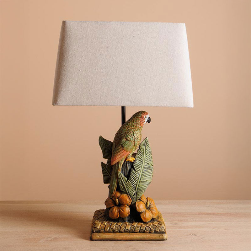 Lampe à poser tropicale perroquet résine lin 48x31x18cm