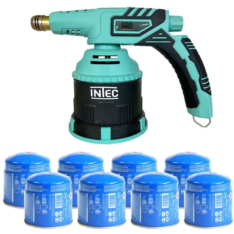Lampe a souder à gaz 1200 °c Chalumeau gaz Allumage piezo + 8 Cartouches de gaz 190gr Perçables Intec