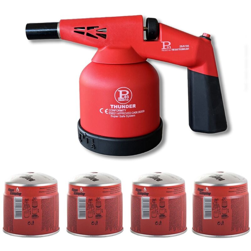 Lampe à souder à gaz 1760W + 4 Cartouches gaz Utilisation à 360°- Chalumeau à gaz Allumage électronique à batterie PROWELTEK