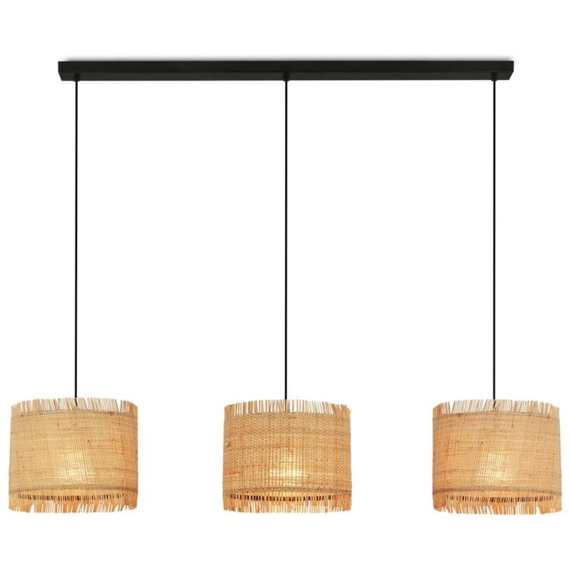 Borra Lampe à suspendre, abat-jour en paille, 3 flammes, style boho, douille E27, naturel, 110 x 25 x 120 cm - Briloner