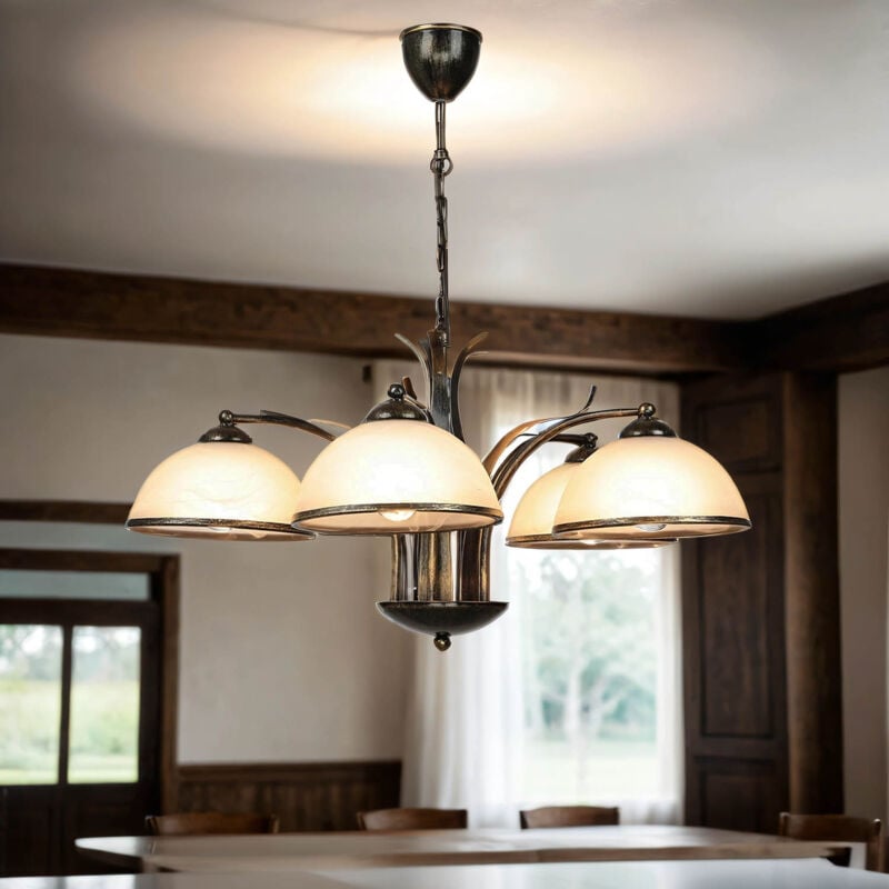 Lampe à suspendre Art Nouveau laiton antique blanc 3-flamme E27 métal verre Lampe à suspendre salon salle à manger