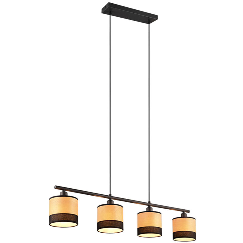 Lampe à suspendre aspect bois Suspension à 4 flammes noire Lampe de salle à manger Réglable en hauteur, métal, douilles E14, LxlxH 84x12x150 cm