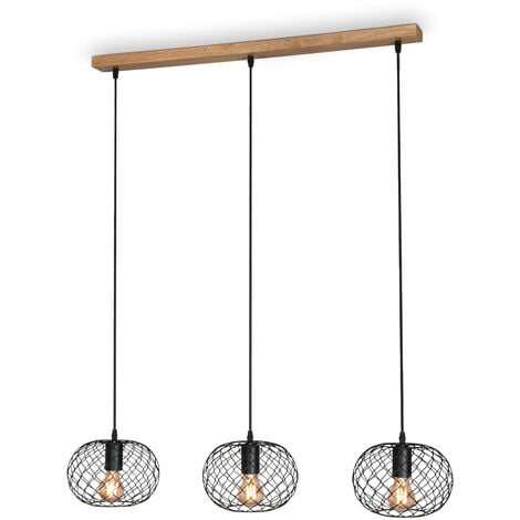Lampe à suspendre BRILONER LEUCHTEN WINKI, 40 W, IP20, noir, métal-bois, excl. 3x E27, 90 x 22 x 110 cm
