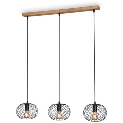 Lampe à suspendre BRILONER LEUCHTEN WINKI, 40 W, IP20, noir, métal-bois, excl. 3x E27, 90 x 22 x 110 cm