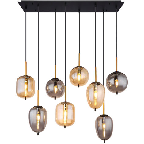 Lampe à suspendre Lampe de salle à manger Lampe de salon 4 flammes, métal verre fumé, 8x E14 douilles, LxH 102,5x120 cm