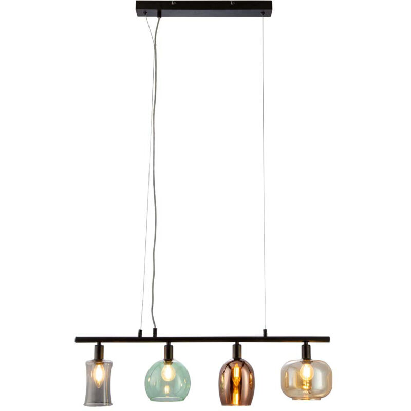 Lampe à suspendre Lampe de salon Lampe de salle à manger Plafonnier, métal verre noir, 4 flammes Réglable en hauteur E14, h 150 cm Lampe à suspendre Lampe de salon Lampe de salle à manger Plafonnier, métal verre noir, 4 flammes Réglable en hauteur E14, h 150 cm