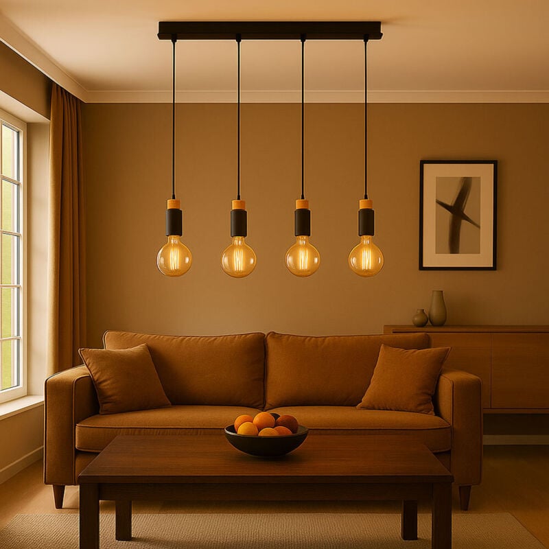 Globo Lighting - Lampe à suspendre led Lampe de table à manger 4 flammes Lampe en bois Lampe de salon, bois métal brun foncé noir, 4x 7W 4x 806lm