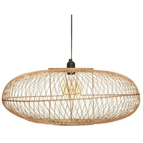 Lampe à suspendre Luminaire suspension plafonnier en bambou naturel - Diamètre 60 x Profondeur 25 cm