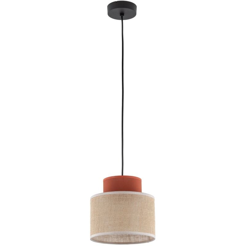 Licht-erlebnisse - Lampe à suspendre Métal Tissu d : 20 cm h : max. 165 cm Noir Nature Rouge Brique E27 rond Rétro Lampe à suspendre