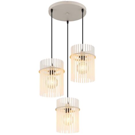 Lampe à suspendre Réglable en hauteur Suspension Lampe de salle à manger Barres en verre, couleur sable, 3x E27 douille, DxH 47x140 cm