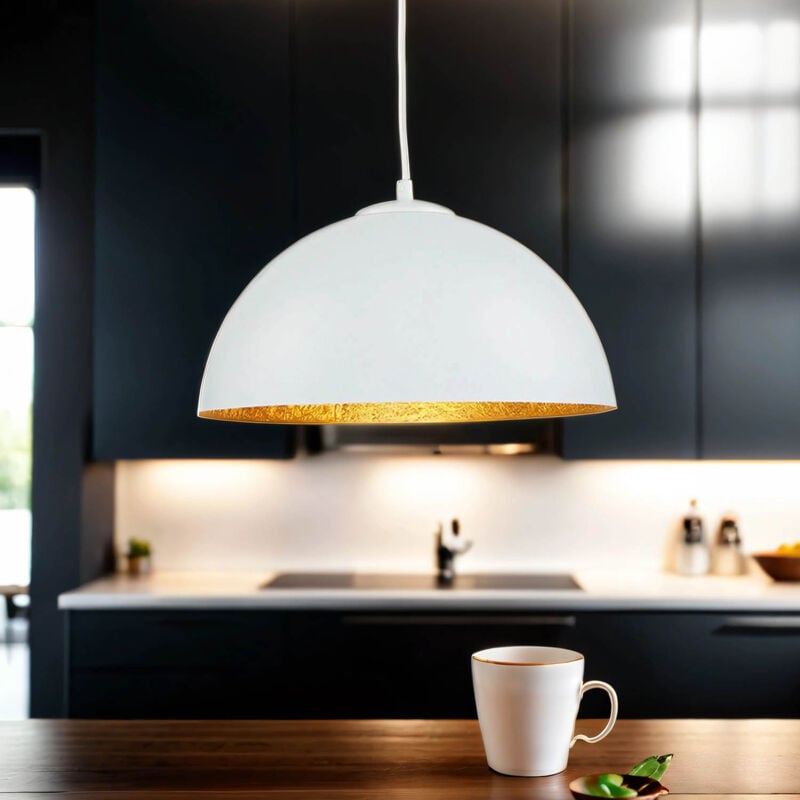 Licht-erlebnisse - Lampe à suspendre ronde Blanc Or Ferra