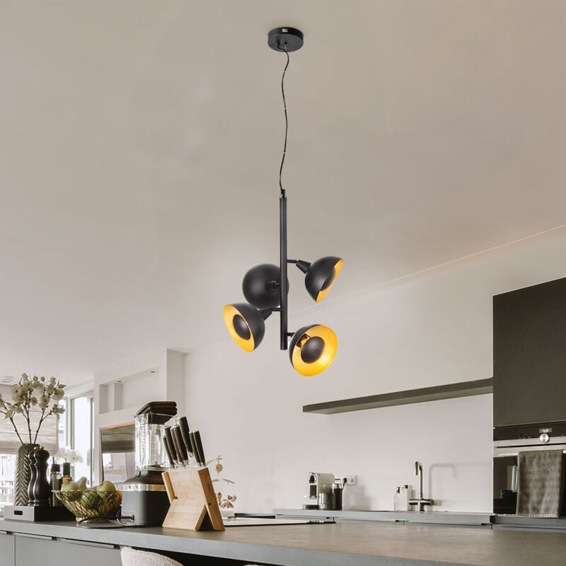 Lampe à suspendre Salle à manger doré noir Lampe à suspendre Salon, métal, 4x E14 douilles, DxH 30x150 cm