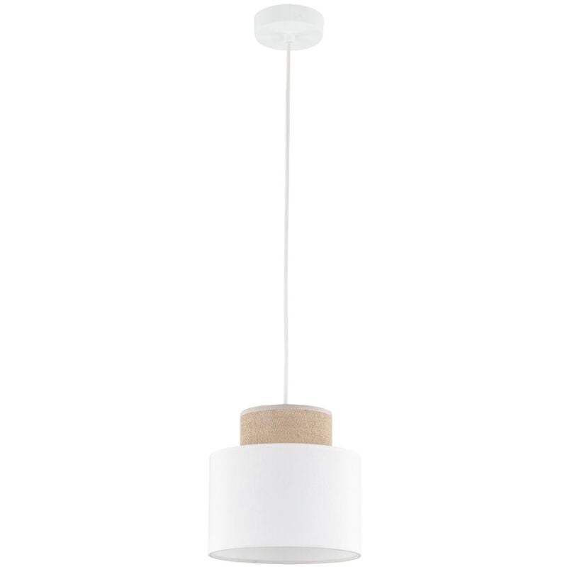 Licht-erlebnisse - Lampe à suspendre Tissu Métal E27 ø 20 cm rond h : max. 160 cm Blanc Naturel Rétro - blanc, nature