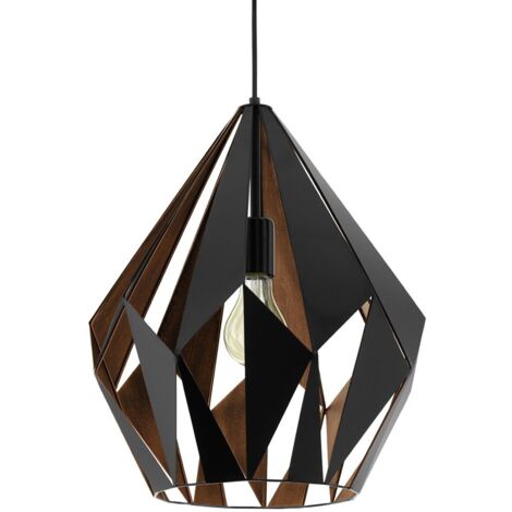 Lampe à suspension 110 cm en métal noir et cuivre - Eglo Carlton