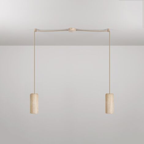 Lampe à suspension à 2 bras avec abat-jours en bois pour projecteur Tub-E27 Sans ampoule - Neutre
