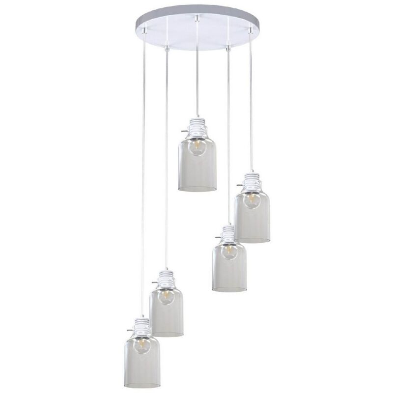 Suspension Alessandro, Métal, Verre, Blanc, Transparent, 48x48x105 cm