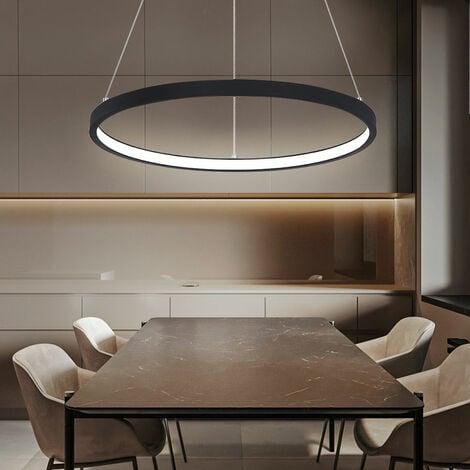 Lampe à suspension anneau lampe à suspension ronde LED lampes suspendues salon moderne, en métal en opale noir-mat, 1x LED 19W 800Lm blanc chaud, DxH 38,5x120 cm