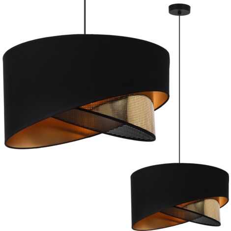LAMPE À SUSPENSION ASTI INCLINÉE NOIRE 1 PLAQUE ABAT-JOUR NOIR-OR TS