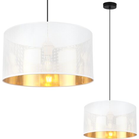 LAMPE À SUSPENSION ASTI NOIRE 1 ABAT-JOUR PLAT BLANC-OR 35CM