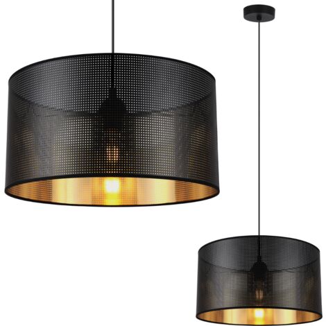LAMPE À SUSPENSION ASTI NOIRE 1-ABAT-JOUR PLAT NOIR-OR 35CM