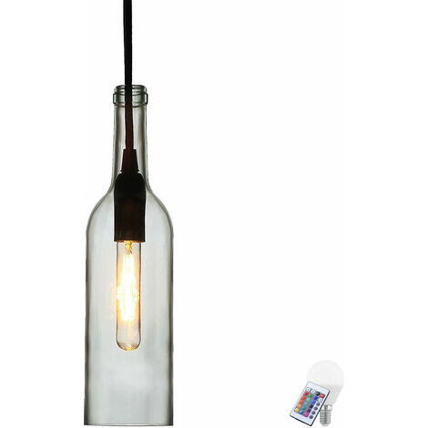 Lampe à suspension au plafond, télécommande, gradateur, bouteille en verre dans un ensemble comprenant des ampoules LED RVB
