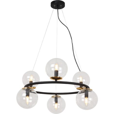 LAMPE À SUSPENSION AURA NOIRE ET OR 6 ABAT-JOUR PLATS E14