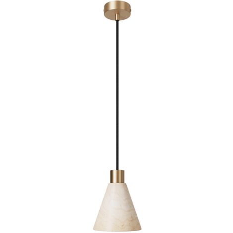 Lampe à suspension avec abat-jour conique en bois  Sans ampoule - Bronze satiné