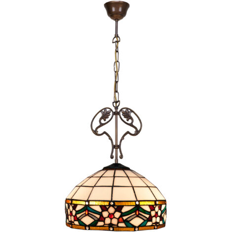Lampe à suspension avec ornement en fonte Tiffany Série Museum D-30cm