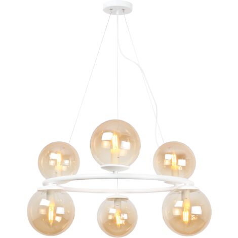 LAMPE À SUSPENSION BLANC AURA 6-ABAT-JOUR PLAT MIEL E14