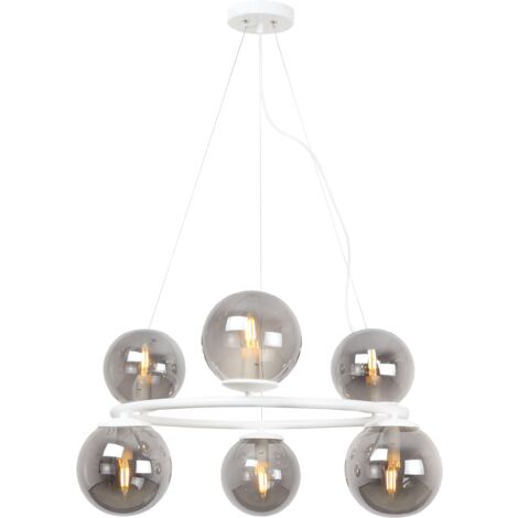 LAMPE À SUSPENSION BLANC AURA 6 ABAT-JOUR PLATS GRAPHITE E14