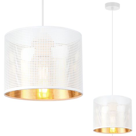 LAMPE À SUSPENSION BLANCHE ASTI 1-ABAT-JOUR PLAT BLANC-DORÉ 20CM