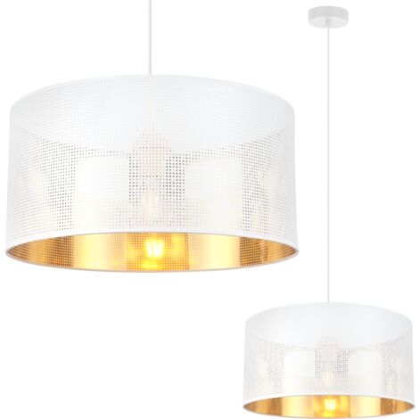 LAMPE À SUSPENSION BLANCHE ASTI 1 PLA ABAT-JOUR BLANC-OR 40CM