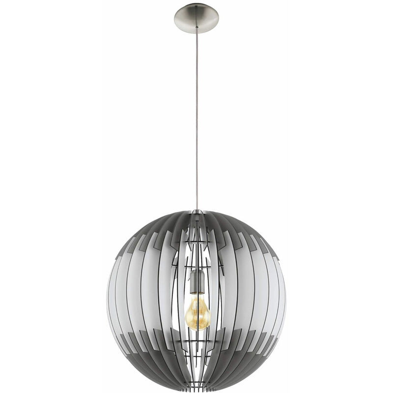 eglo - suspension bois salon eclairage boule plafonnier pendule acier gris-blanc 96974