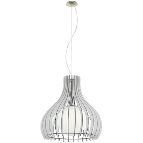 Lampe à suspension bois Tindori, verre blanc 1X40W H: 200 Ø 50 cm