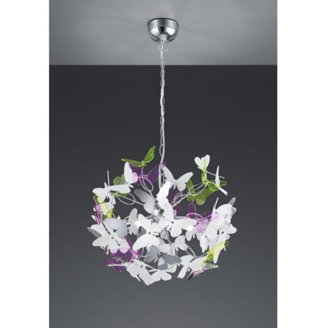 Suspension d'extérieur papillon Ø50 cm – 4xG9 – Chrome – Diffuseur en plastique multicolore – Hauteur réglable – Pour pièces à vivre – Reality Leuchten