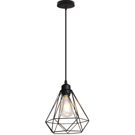 STOEX Lampe À Suspension Créative en Diamant Plafonnier Rétro Moderne Suspension Luminaire Vintage Lustre en Cage de Fer Noir de 20CM, Ampoule E27