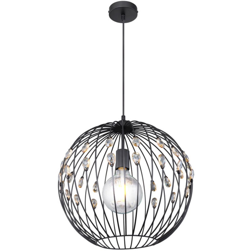 Lampe à suspendre avec cristaux Lampe de salon Suspension salle à manger, métal ambre, noir, 1x E27, DxH 40x120 cm