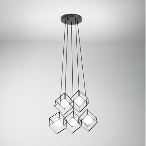 Lampe à suspension CUBE en métal noir mat Perenz 5 lampes G9