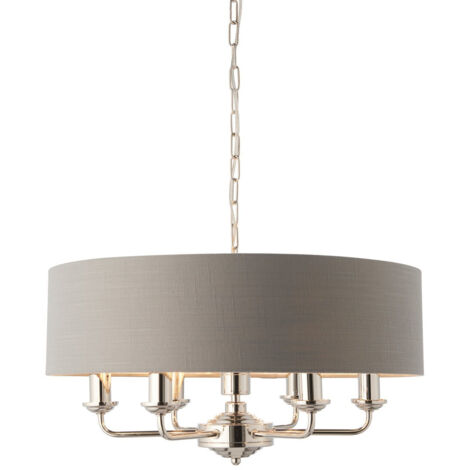 Lampe à Suspension Cylindrique Nickel Brillant, Tissu Anthracite
