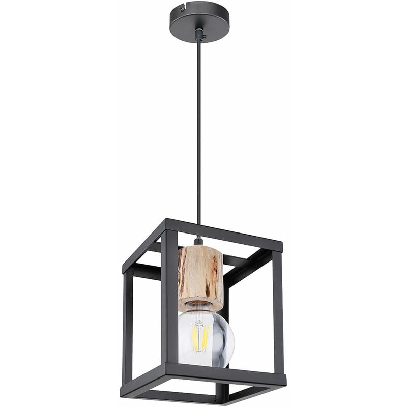 Lampe à suspension de table à manger lampe de chambre à coucher noire, lampe industrielle cadre en métal aspect, 1x douille E27, LxPxH 17x17x120cm